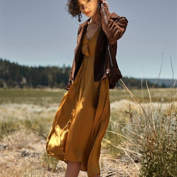 Brown Faux Suede Edgy Belted Hem Biker Jacket - Picture 5 of 5